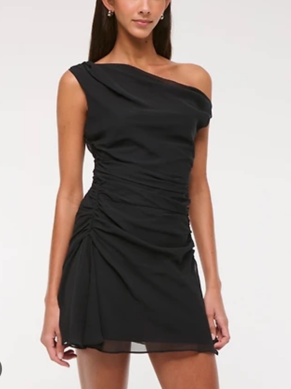 Abercrombie & Fitch Black One-Shoulder Ruched Mini Dress
